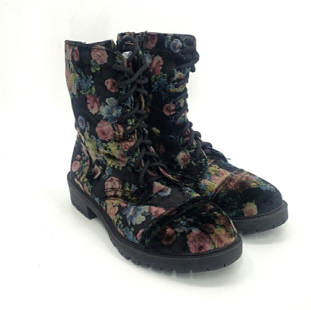 Madden Girl MG REX Velvet Floral Combat Boot 7
